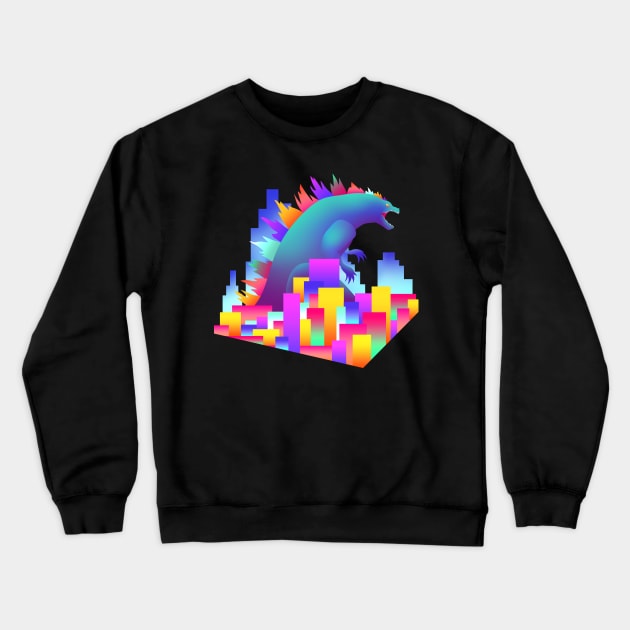 Neon city Godzilla Crewneck Sweatshirt by Alice_Wieckowska